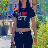 Cute Tee Heart Letter Print Cropped Top Summer Y2K E-Girl T-Shirts Korean Harajuku Preppy T-Shirt Female Short Sleeve Top 2000S